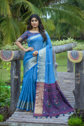 Embrace Elegance in this Cerulean Blue Chanderi Saree